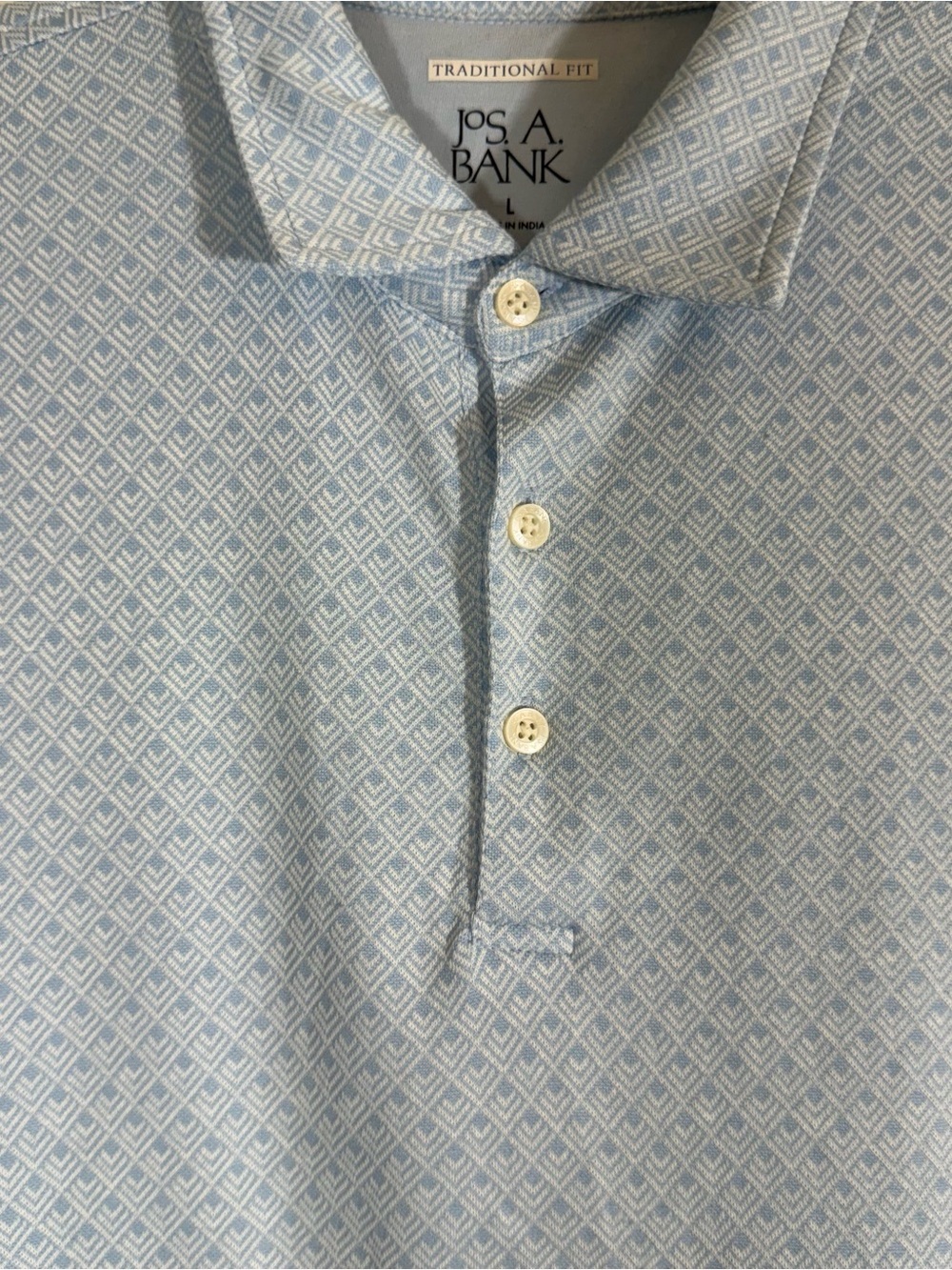 Jos A Bank Men’s Large Traditional Fit Light Blue Geometric Print Polo - Picture 4 of 13